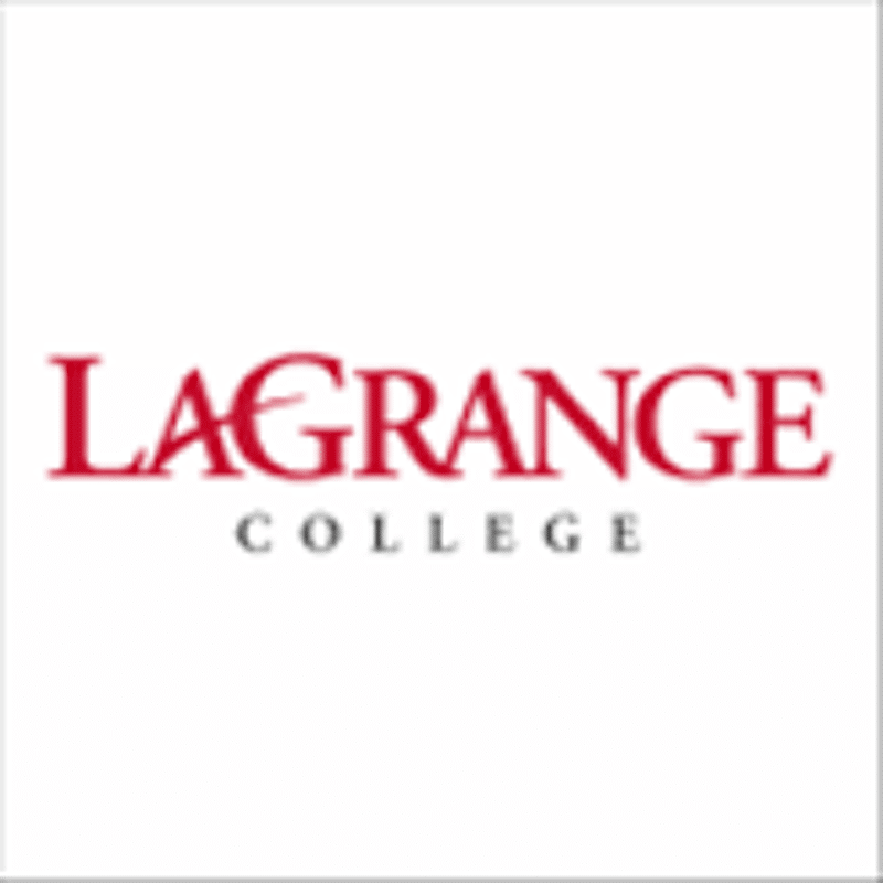The image features the logo of LaGrange College. The word "LAGRANGE" is prominently displayed in red, with a stylized design where the 'G' extends slightly. Below it, the word "COLLEGE" is written in smaller, gray letters. The background is plain white, making the logo stand out. The overall impression is clean and professional, reflecting the academic institution it represents.